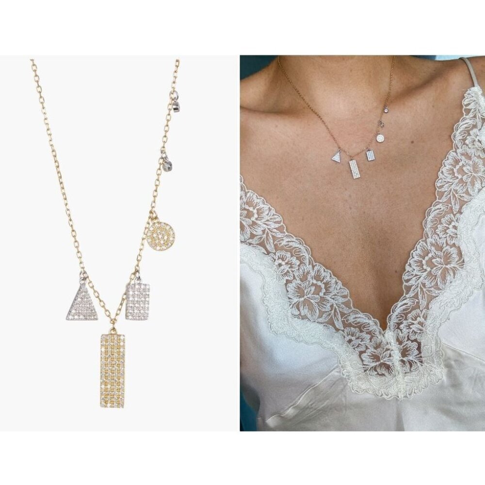 NEW Adornia Gold Plated Sterling Silver Pavé Swarovski Crystal Necklace